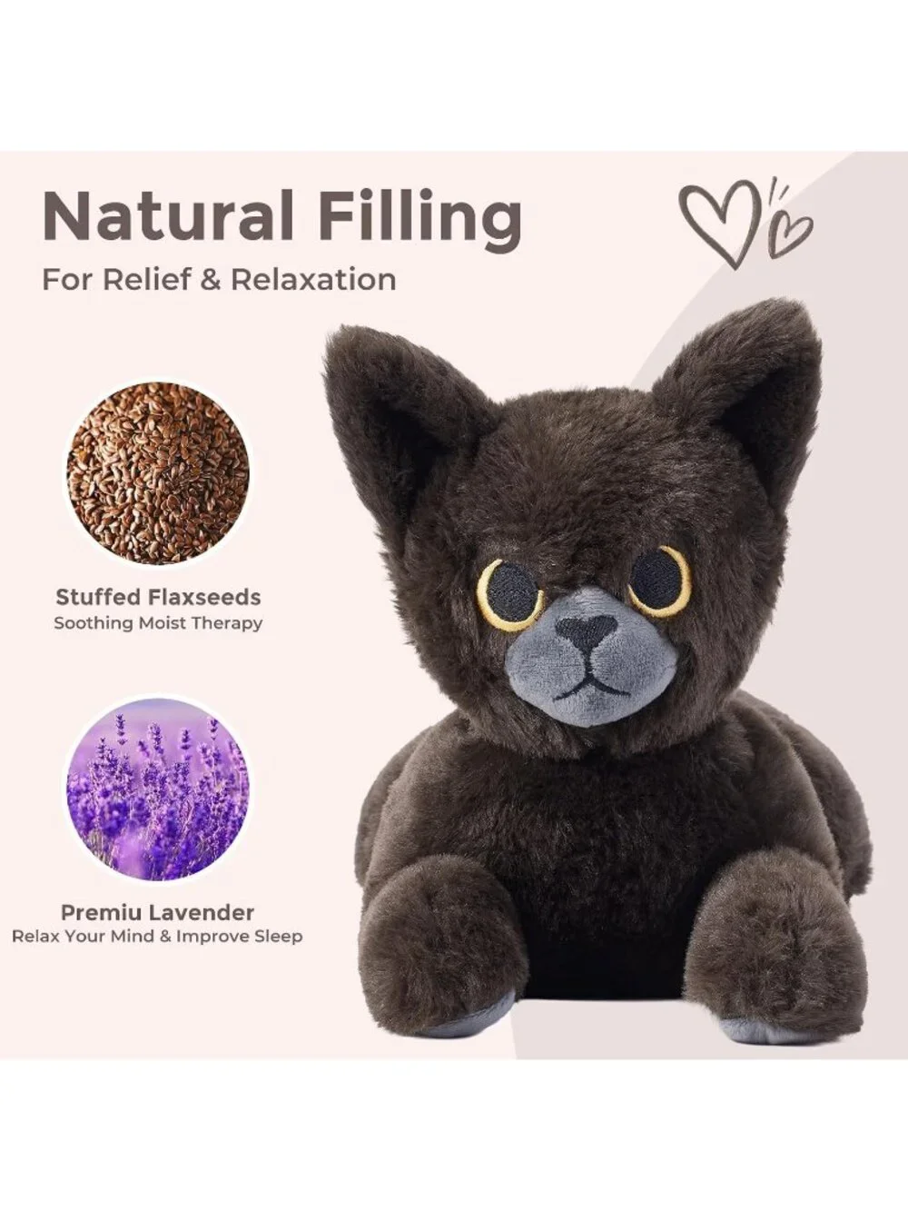 Black Cat Weighted Plush Lavender Scented Microwavable Heating Pad Cozy Toy